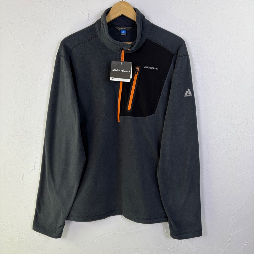 Eddie Bauer First Ascent Fleece Pullover Mens XL Gray Cloud Layer Quarter Zip